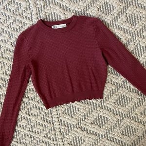 COPY - Zara scallop edge burgundy knit sweater